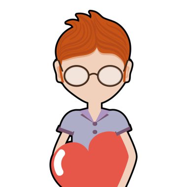 adam gözlük ve kalbini göğsünden, vektör çizim