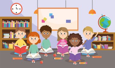 studentes eğitim kitaplık ve global harita vektör çizim ile