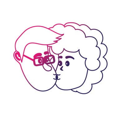 Avatar çift yüz saç modeli tasarım vektör çizim ile öpüşme satır