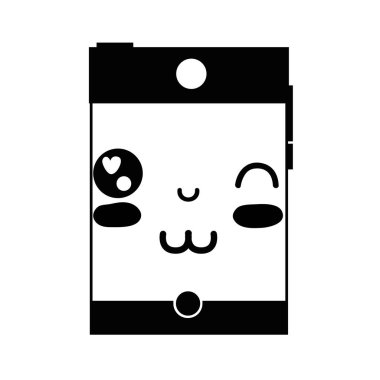kontur kawaii şirin komik smartphone teknoloji vektör çizim