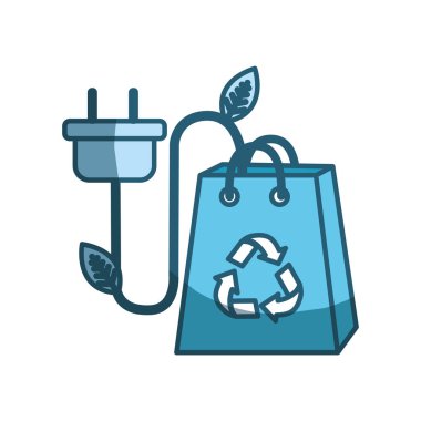 geri dönüşüm işareti ve güç kablosu, vektör çizim ile mavi çanta