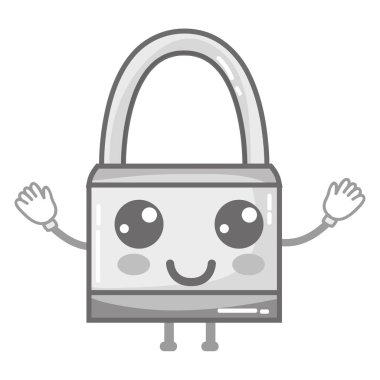 gri tonlamalı kawaii şirin mutlu asma kilit güvenlik vektör çizim