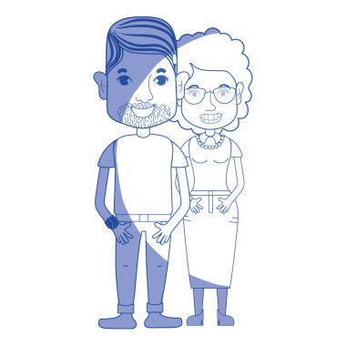 saç modeli ve rahat kıyafetler, vektör çizim ile siluet güzel çift