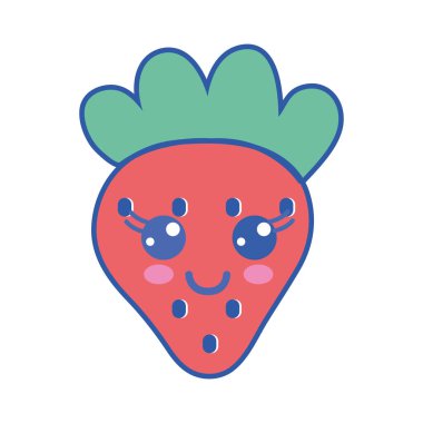 Kawaii şirin mutlu çilek meyve vektör çizim