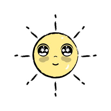 Kawaii şirin mutlu güneş hava vektör çizim