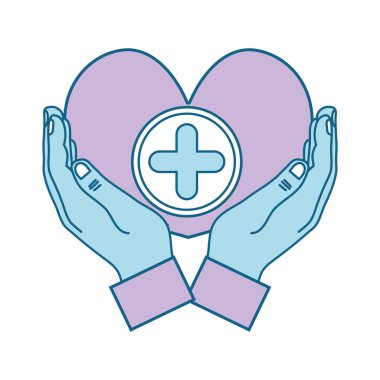 İnsanlar vektör çizim yardımcı olmak için kalp Tıp sembolü ile el