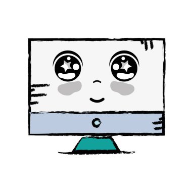 Kawaii şirin mutlu bilgisayar teknoloji vektör çizim