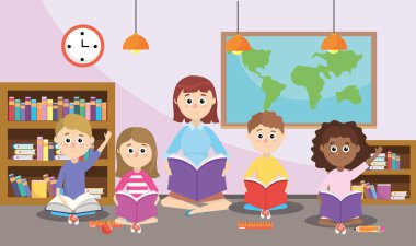 öğretmen ile öğrenci sınıf vektör çizim içinde global harita ile