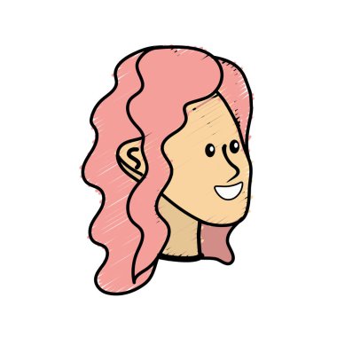 mutlu sevimli kadın yüz saç modeli, vektör çizim ile