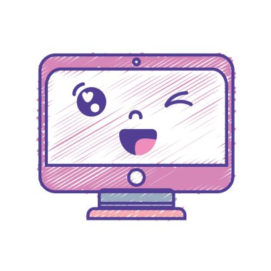 Kawaii şirin komik ekran monitör vektör çizim