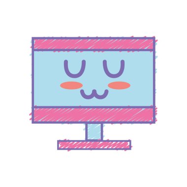 Kawaii şirin ihale bilgisayar teknoloji vektör çizim