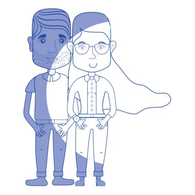 saç modeli ve rahat kıyafetler, vektör çizim ile siluet güzel çift