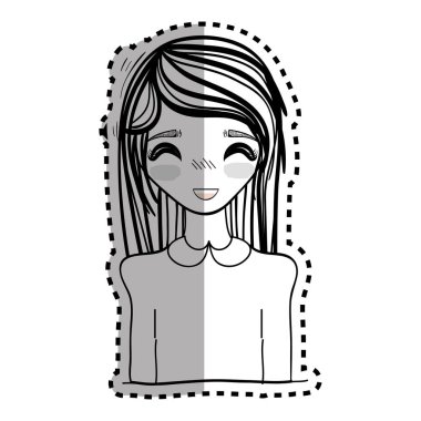 etiket anime mutlu sevimli kadın, vektör çizim tasarım