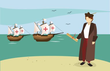 Columbus Amerika avatar çizgi film vektör çizim grafik dsign keşfetmek