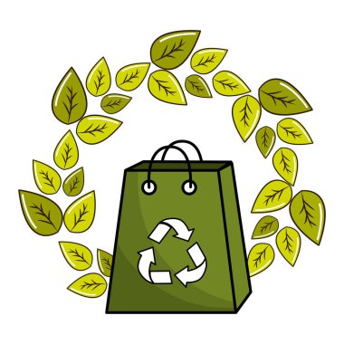 yaprakları ve çanta içinde vektör çizim sembol geri dönüşüm ile