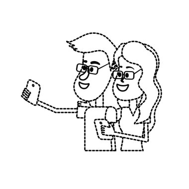 saç modeli ve el vektör çizim içinde smartphone ile şekil güzellik çift noktalı