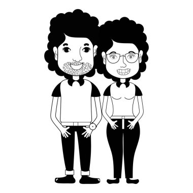 saç modeli ve rahat kıyafetler, vektör çizim ile kontur güzel çift