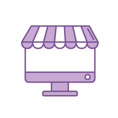 siluet teknoloji bilgisayar satın almak ve satmak ürünler online vektör çizim