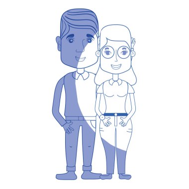 saç modeli ve rahat kıyafetler, vektör çizim ile siluet güzel çift