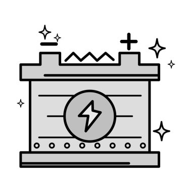 gri tonlamalı pil araba servisi mekanik onarım vektör çizim için