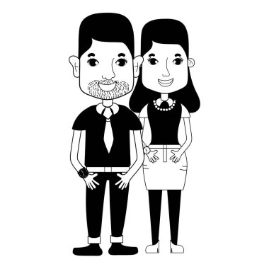 saç modeli ve rahat kıyafetler, vektör çizim ile kontur güzel çift