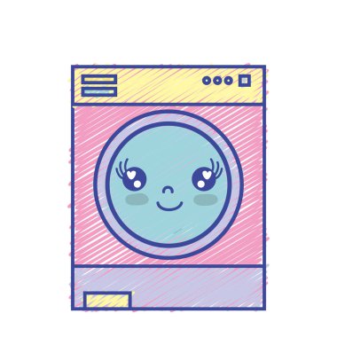 Kawaii şirin mutlu çamaşır makinesi vektör çizim