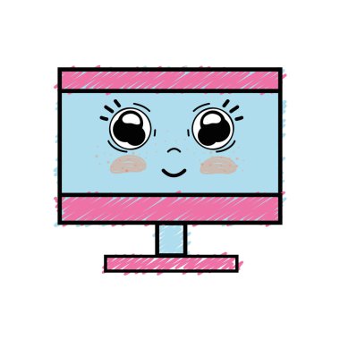 Kawaii şirin mutlu bilgisayar teknoloji vektör çizim