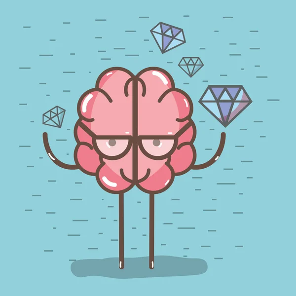Icono Adorable Cerebro Kawaii Con Una Gran Cantidad Diamante Vector — Vector de stock
