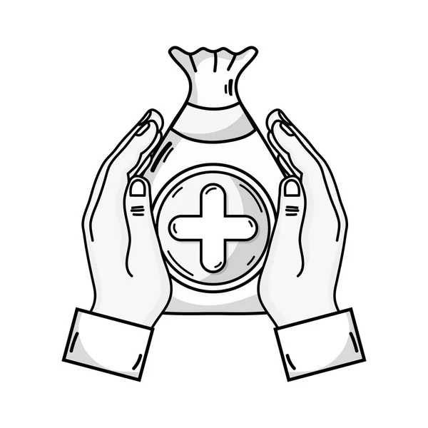 Line Hands Bag Dotation Heart Cross Symbol Vector Illustration — Stock Vector