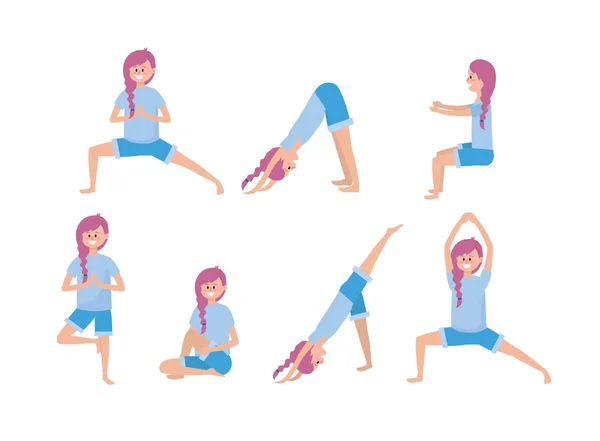 Kadın Egzersiz Yoga Pozisyon Vektör Çizim Ayarla — Stok Vektör