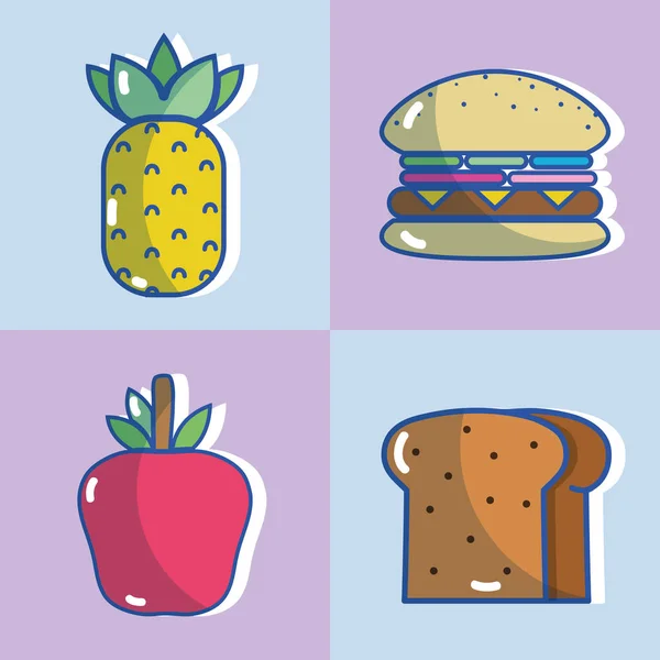 Deliciosas Frutas Con Hamburguesa Pan Rebanada Ilustración Vector — Vector de stock