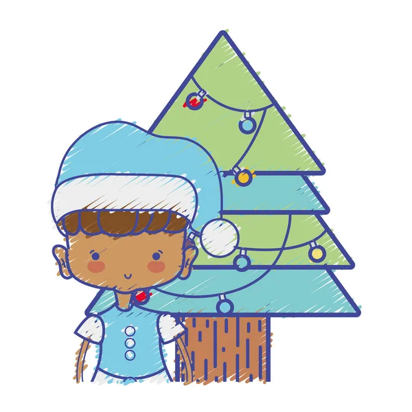 Noel giysileri ve çam ışıklar vektör çizim ile ile kız