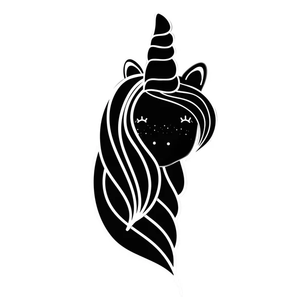 Kontur Indah Kepala Unicorn Dengan Surai Panjang Vektor Ilustrasi - Stok Vektor