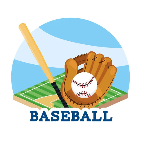 Baseballspiel Mit Handschuh Und Schläger Der Feldvektorillustration — Stockvektor