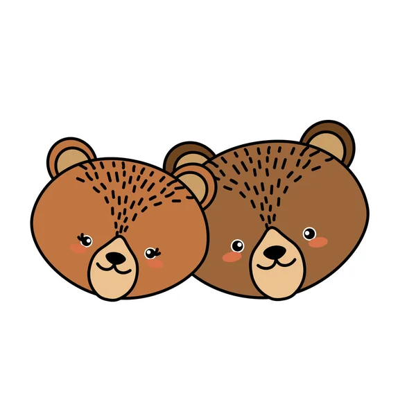 Mignon Ours Tête Animal Couple Ensemble Vecteur Illustration — Image vectorielle