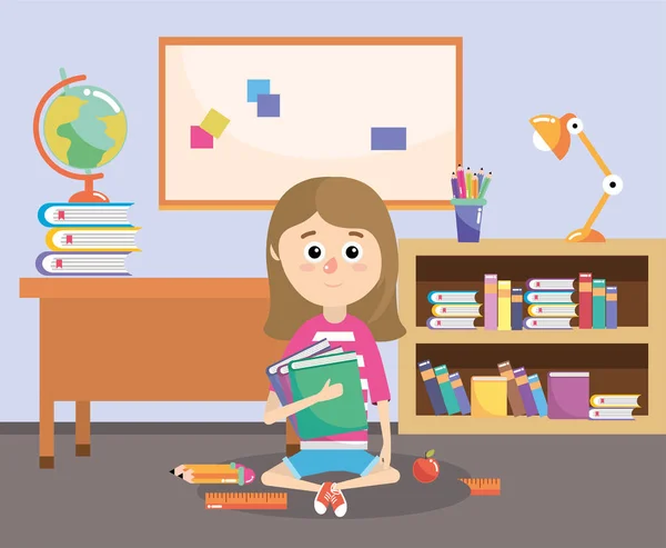 Lány Oktatási Könyvek Szolgáltatja Osztályteremben Vektoros Illusztráció — Stock Vector