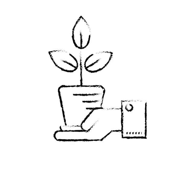图生态学植物与花盆和叶子在手向量例证 — 图库矢量图片