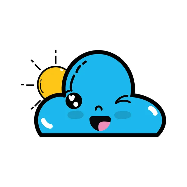 Kawaii Lindo Feliz Nube Sol Vector Ilustración — Archivo Imágenes Vectoriales