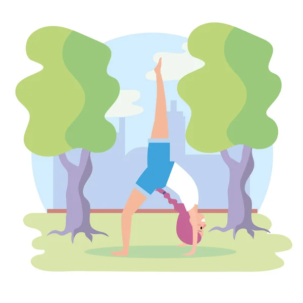 Vrouw Praktijk Yoga Balans Oefening Vectorillustratie — Stockvector
