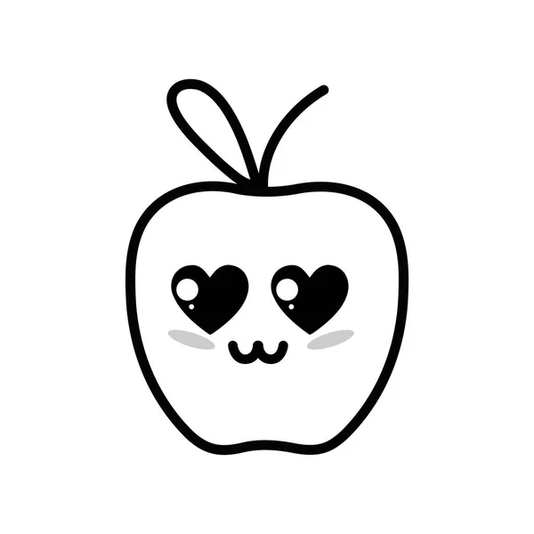 Γραμμή Kawaii Χαριτωμένο Τρυφερό Μήλο Φρούτα Διανυσματικά Εικονογράφηση — Διανυσματικό Αρχείο