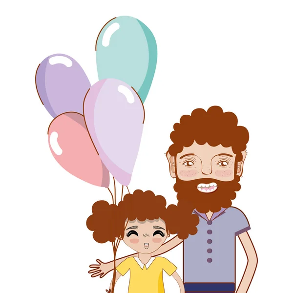 Padre Con Hija Globos Ilustración Vectorial — Vector de stock