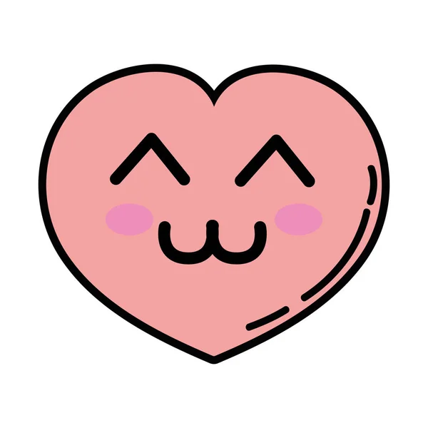 Kawaii Lindo Corazón Feliz Vector Amor Ilustración — Vector de stock