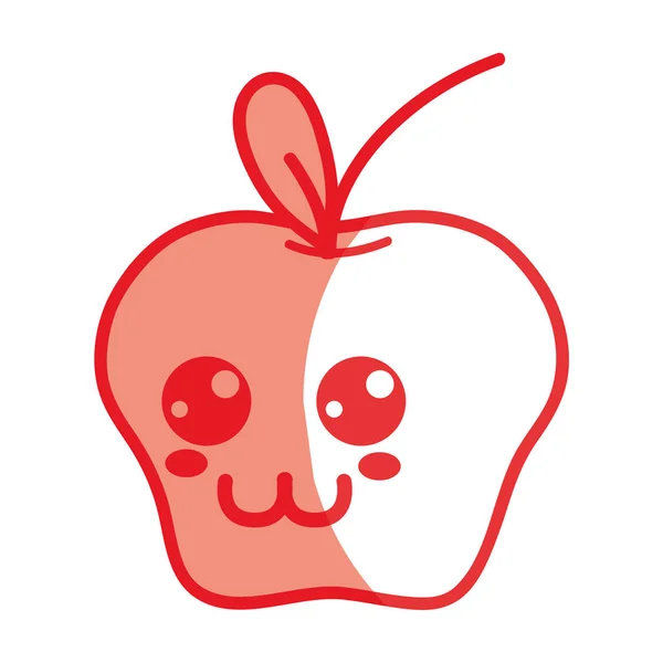 Silueta Kawaii Lindo Fruta Manzana Feliz Vector Ilustración — Vector de stock