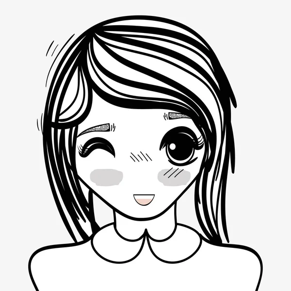 Anime şirin güzel kadın, vektör çizim tasarım