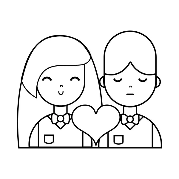 Ligne Couple Avec Beauté Relations Liens Coeur Vecteur Illustration — Image vectorielle