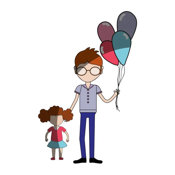 Father His Daughter Balloons Vector Illustration — Stock Vector