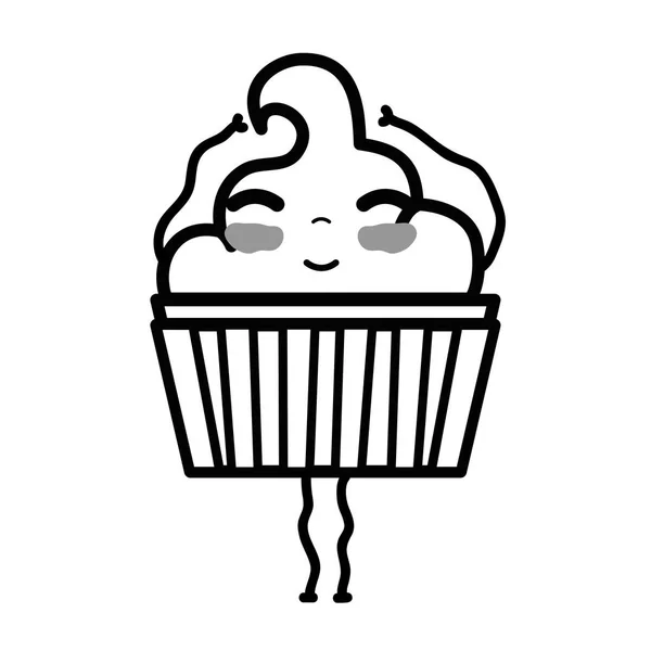 Linea Kawaii Carino Felice Muffin Dessert Vettoriale Illustrazione — Vettoriale Stock