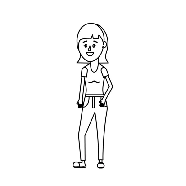 Línea Mujer Con Peinado Blusa Vector Jean Ilustración — Vector de stock