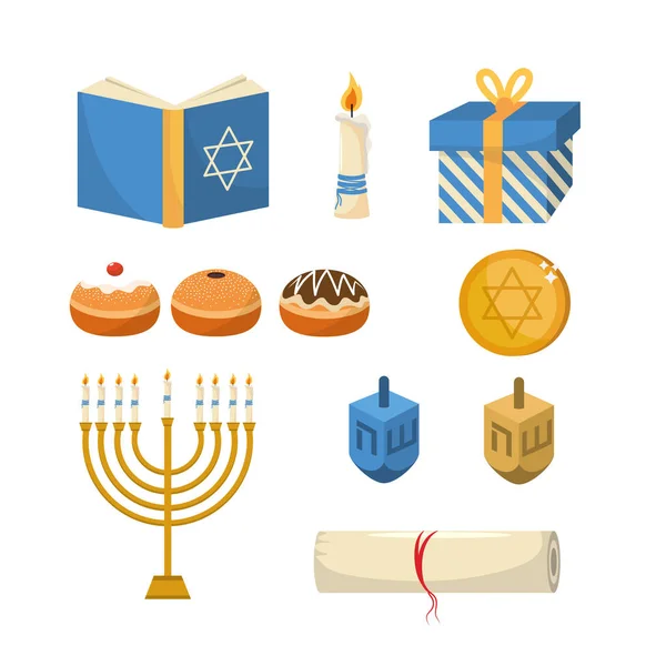 Set Happy Hanukkah Traditionelle Feier Vektor Illustration — Stockvektor