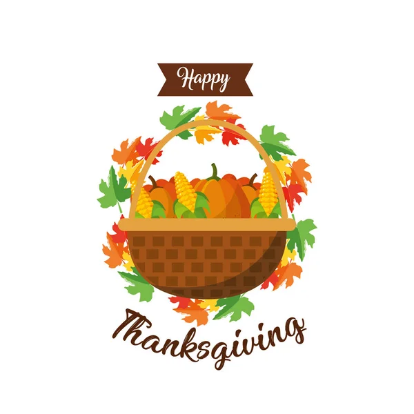 Feuilles Panier Thanksgiving Heureux Automne Thème Saison Illustration Vectorielle — Image vectorielle